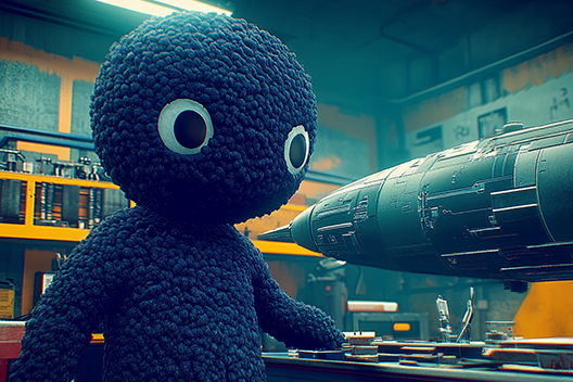 Piu tinkers in his garage